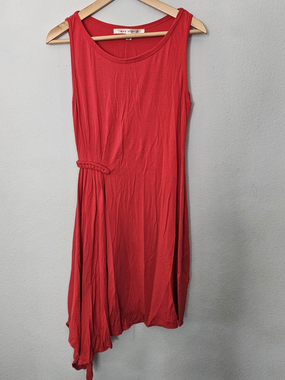 Max Studio Red Sleeveless Asymmetric Dress with Braided Side Detail